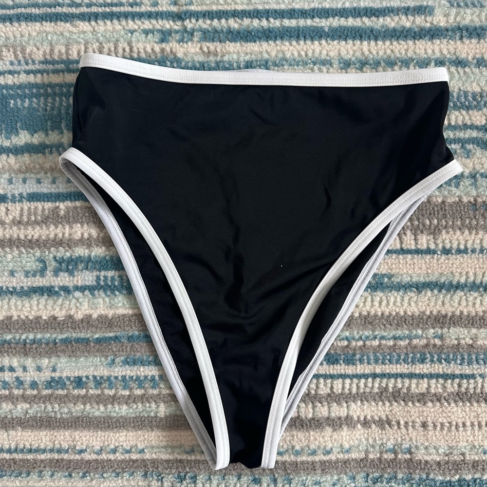 Shade & Shore Black and White Bikini Bottom- high waist and high leg